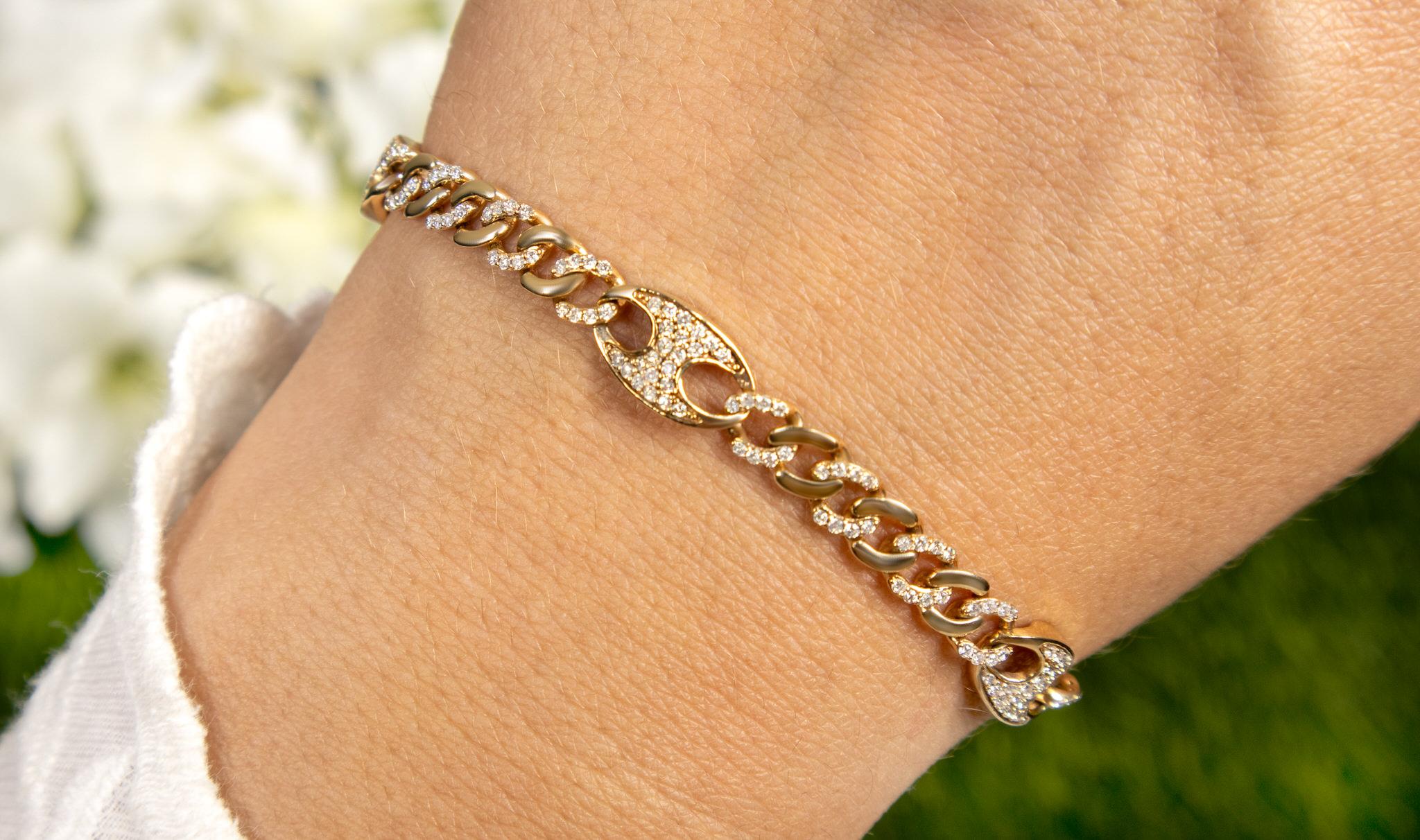 Taille ronde Bracelet à maillons en or et diamants de 1 carat au total en vente