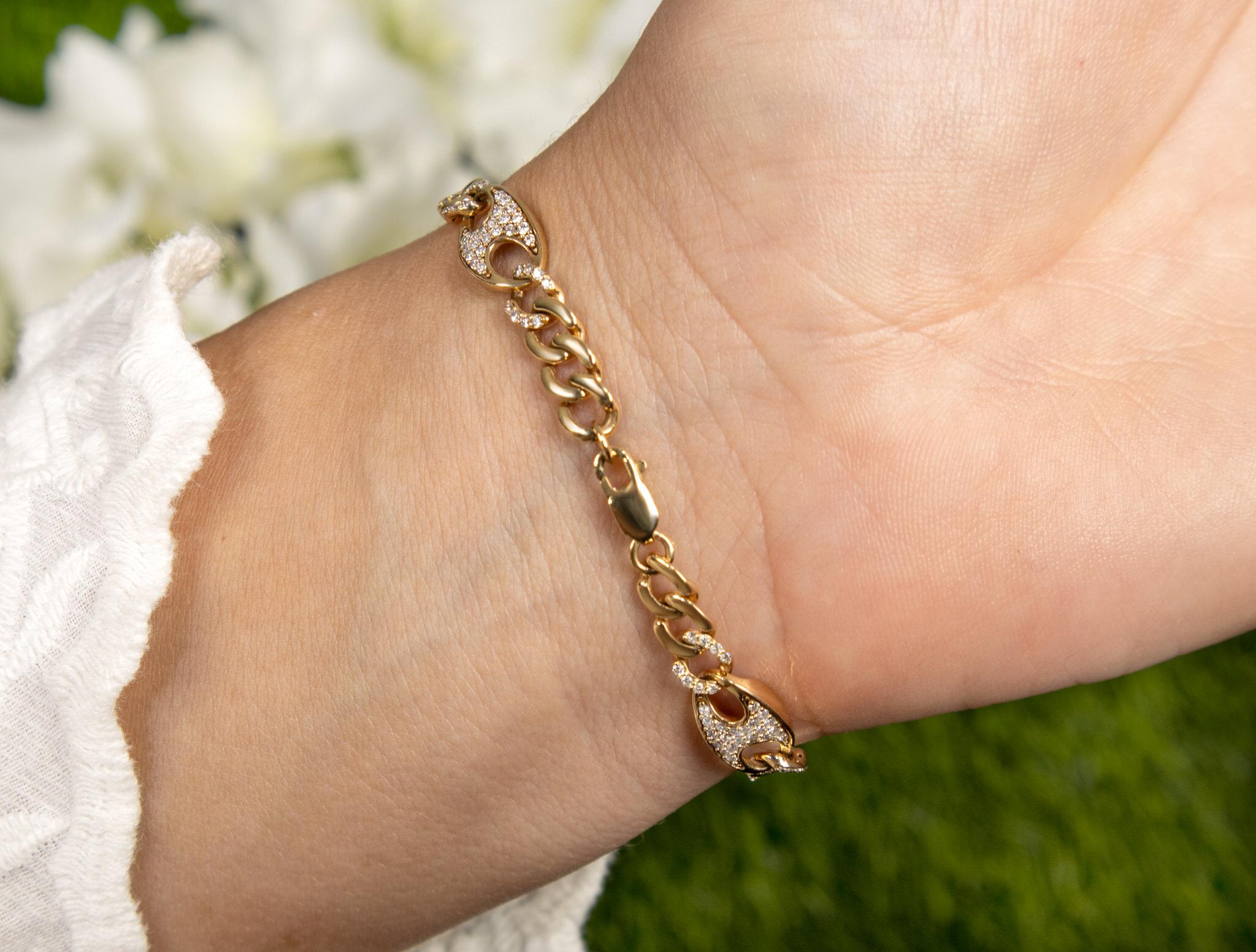 Bracelet à maillons en or et diamants de 1 carat au total Excellent état - En vente à Aliso Viejo, CA