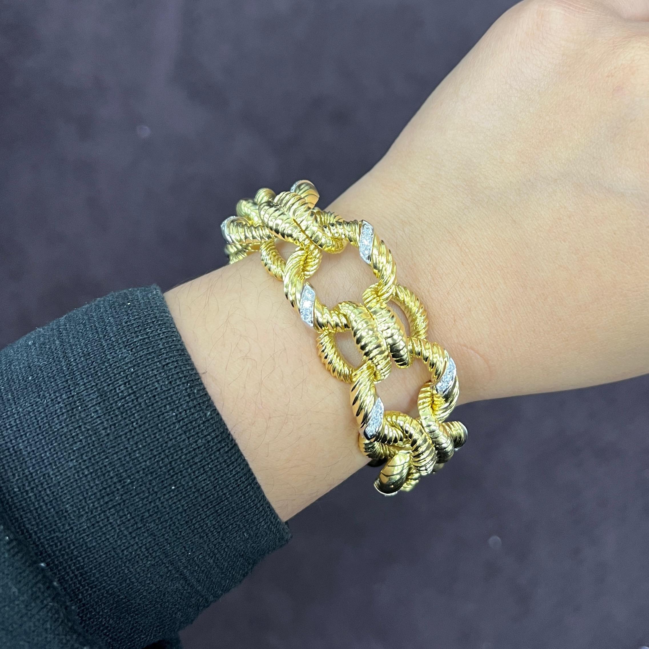 Women's Gold Diamond Link Bracelet  For Sale