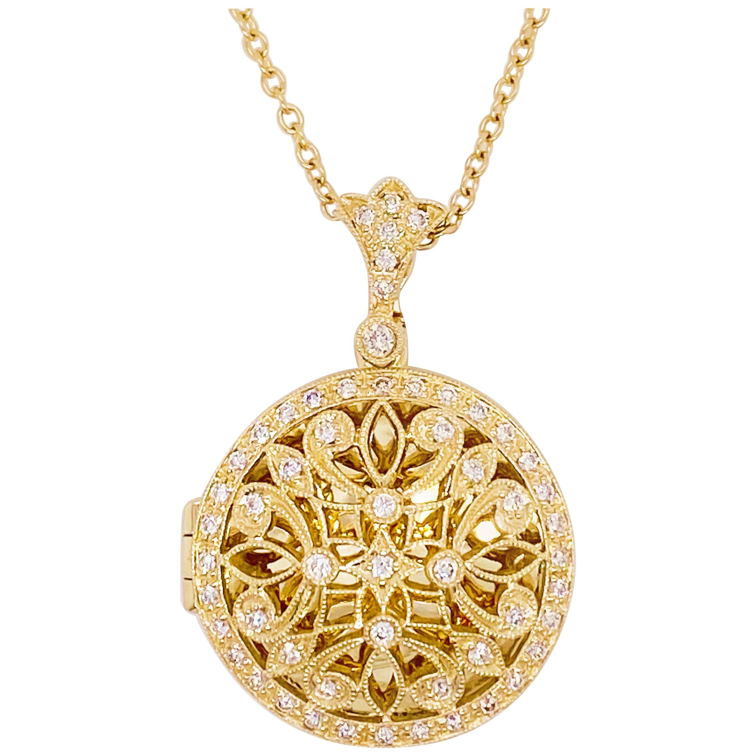Médaillon vintage d'inspiration en or 14 carats avec diamants filigranes