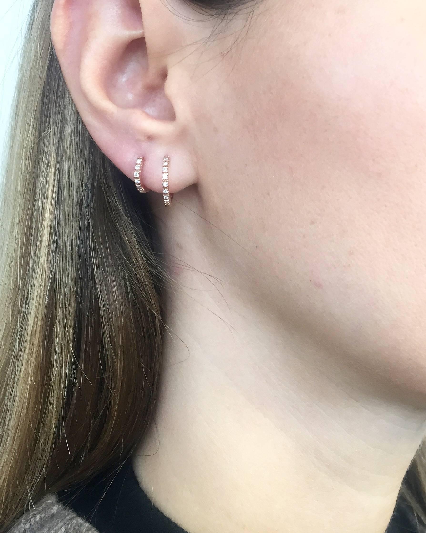 Round Cut Gold Diamond Mini Hoop Earrings