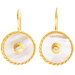 Gold Diamond Mother-of-Pearl Dangle Earring Interchangeable Gold Diamond Mother-of-Pearl Dangle Earring Interchangeable
