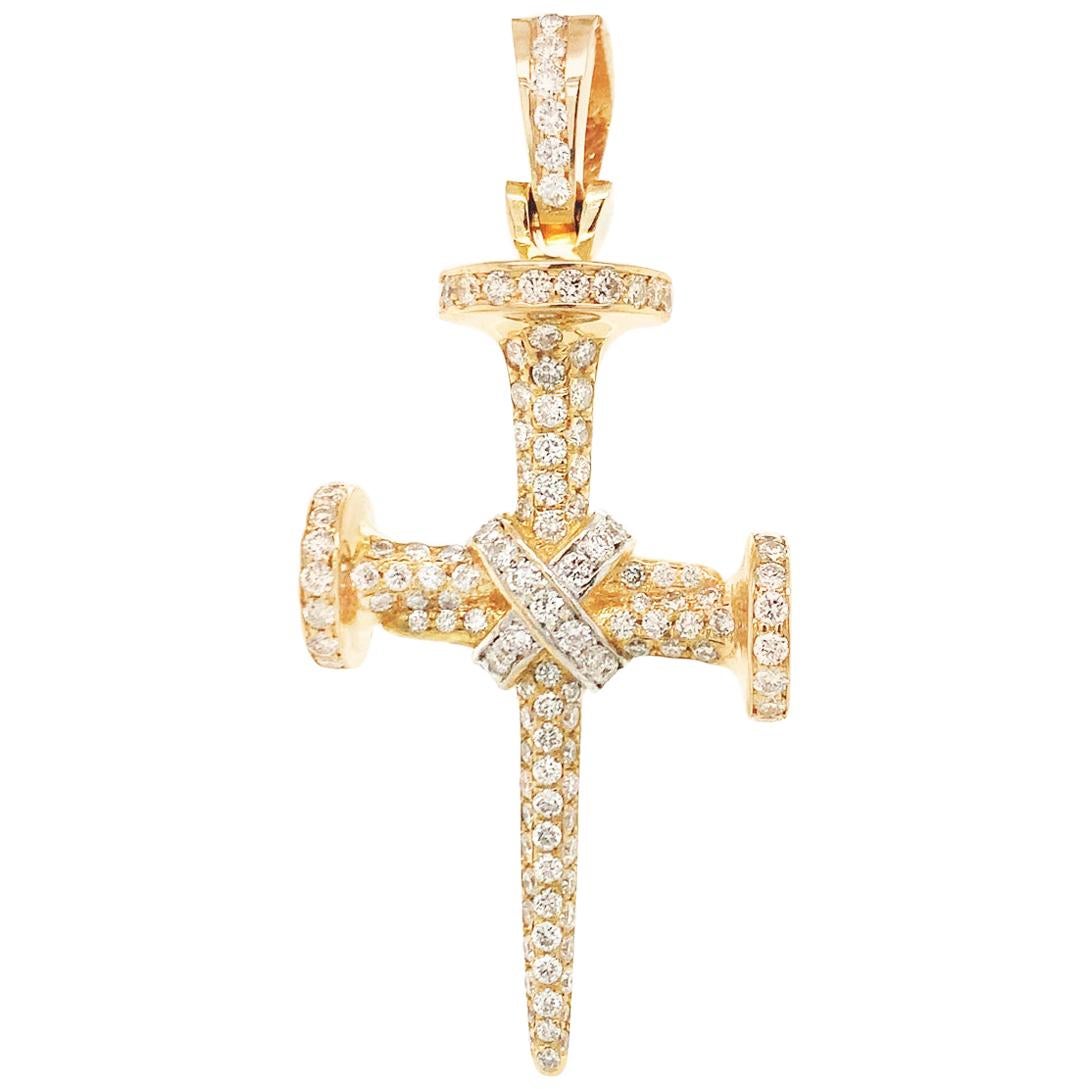 Gold Diamond Nail Cross For Sale