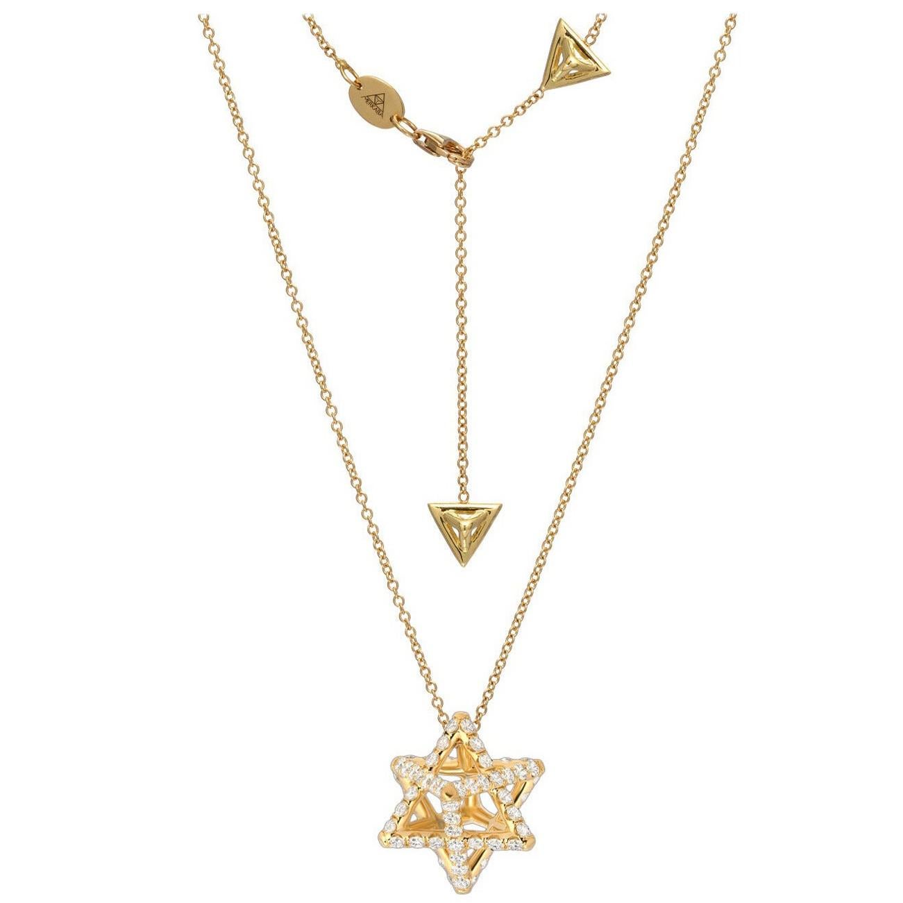 Gold-Diamant-Halskette 1,12 Karat Merkaba-Stern 3D für Damen oder Herren im Angebot