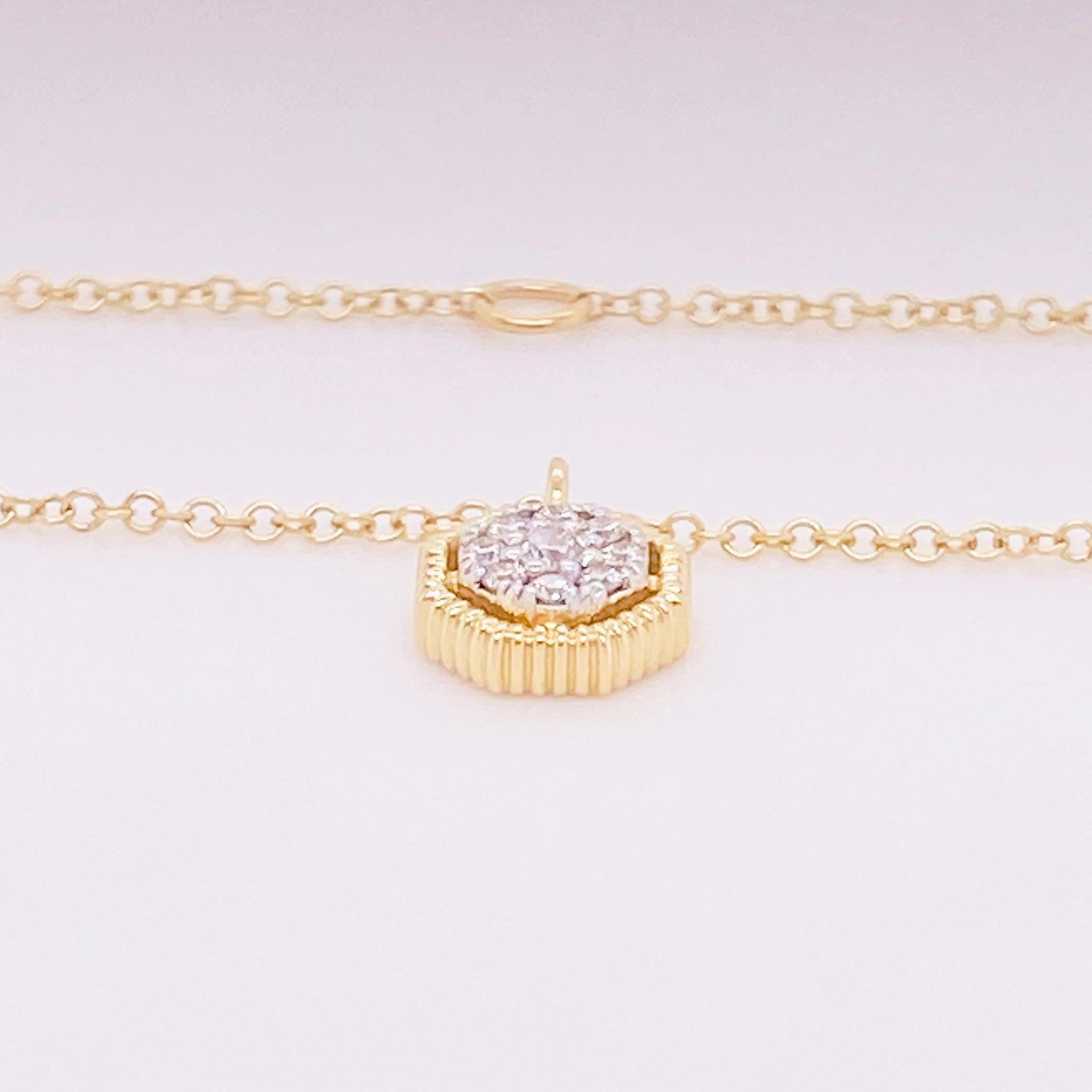 Modern Gold Diamond Necklace, 14 Karat Gold Gabriel & Co. 9 Pave Diamond, NK5946Y45JJ For Sale