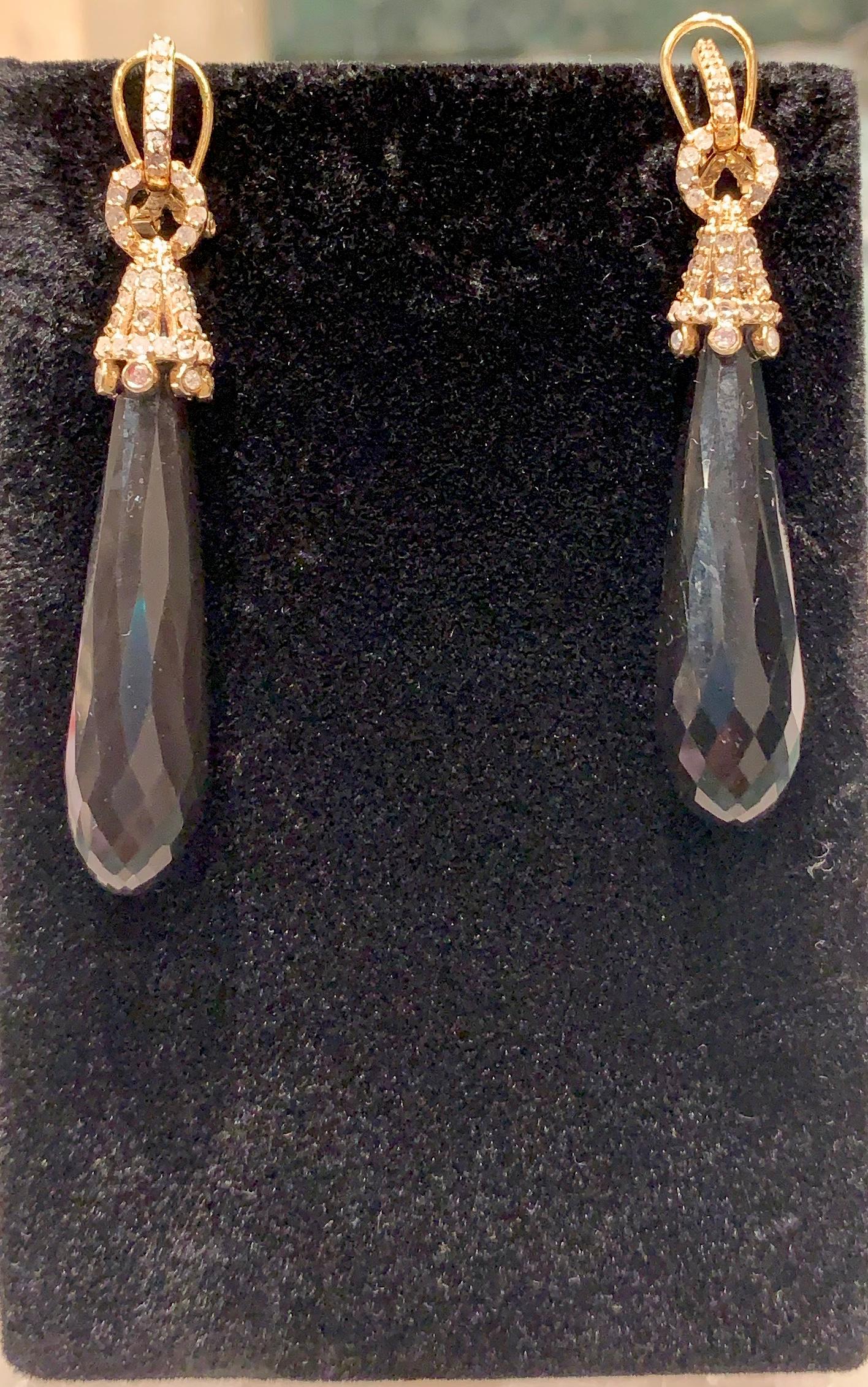 Gold Diamond Onyx Drop Earrings In New Condition In New York, NY