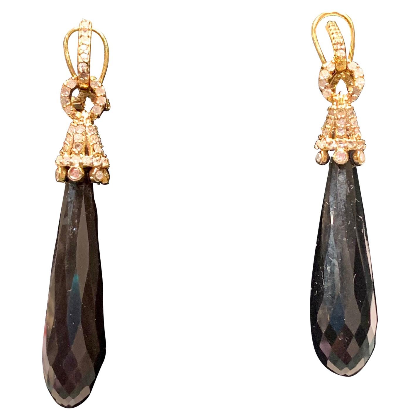 Gold Diamond Onyx Drop Earrings