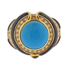 Gold Diamond Onyx Turquoise Ring