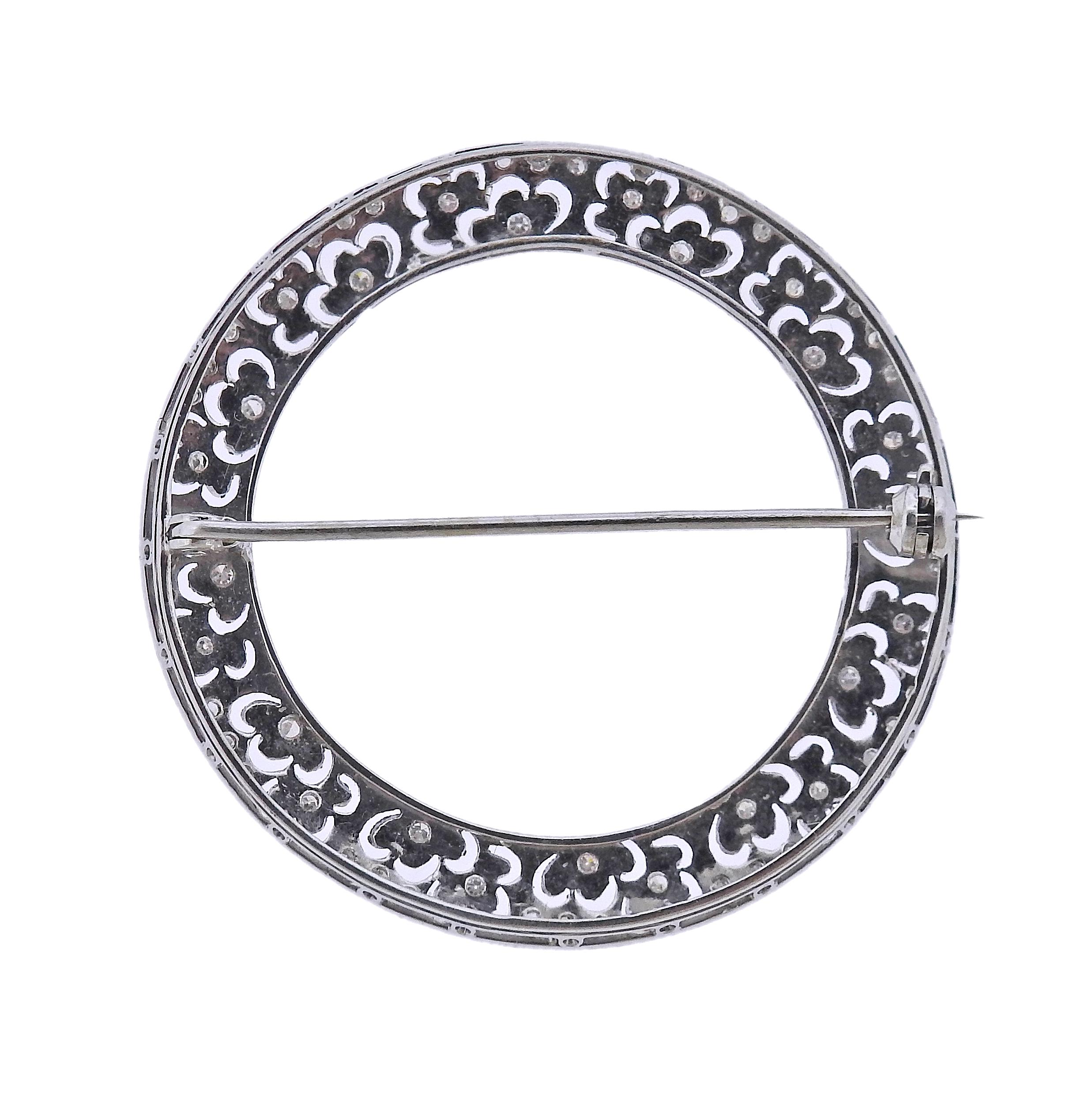 Round Cut Gold Diamond Opel Circle Brooch For Sale