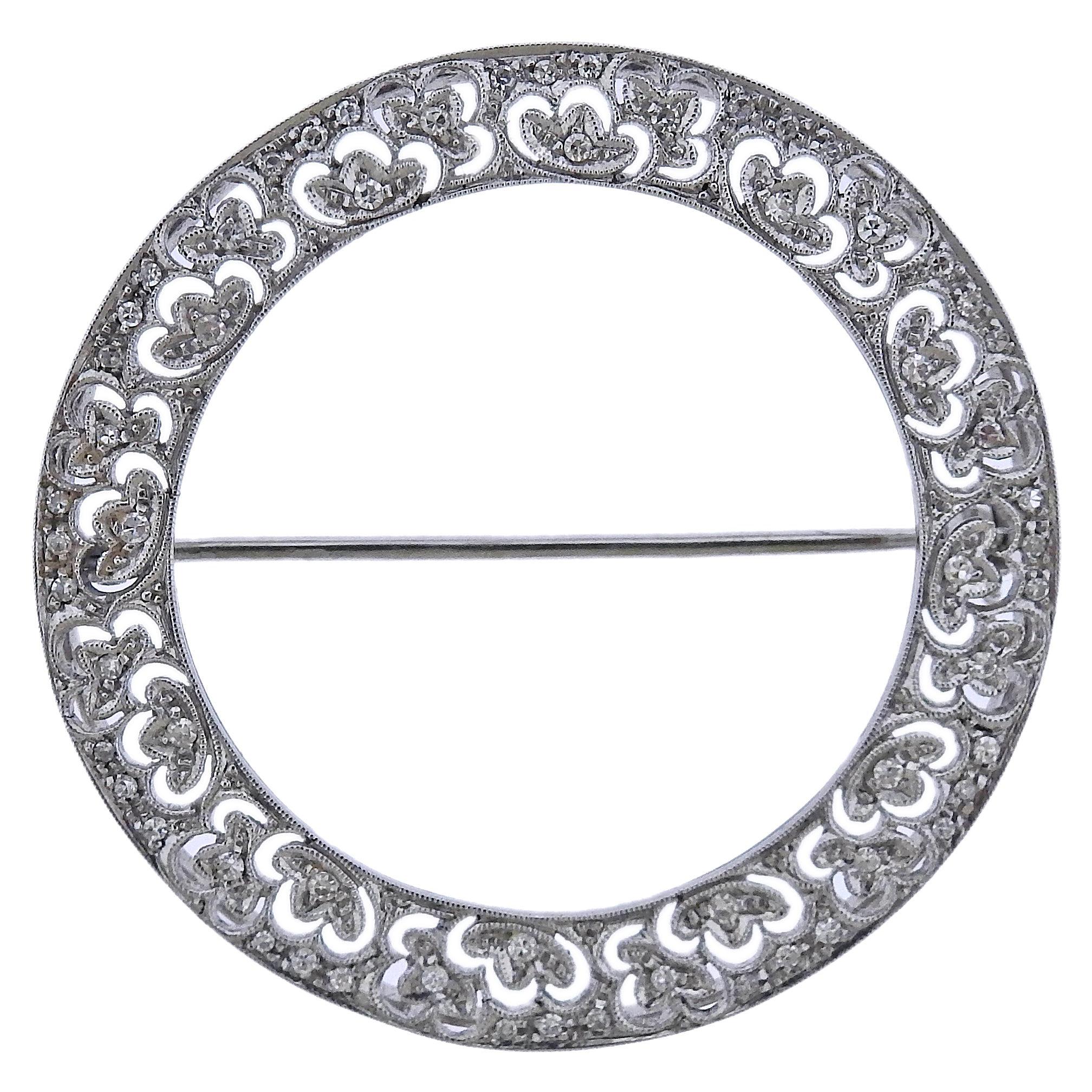 Gold Diamond Opel Circle Brooch For Sale