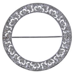 Gold Diamond Opel Circle Brooch