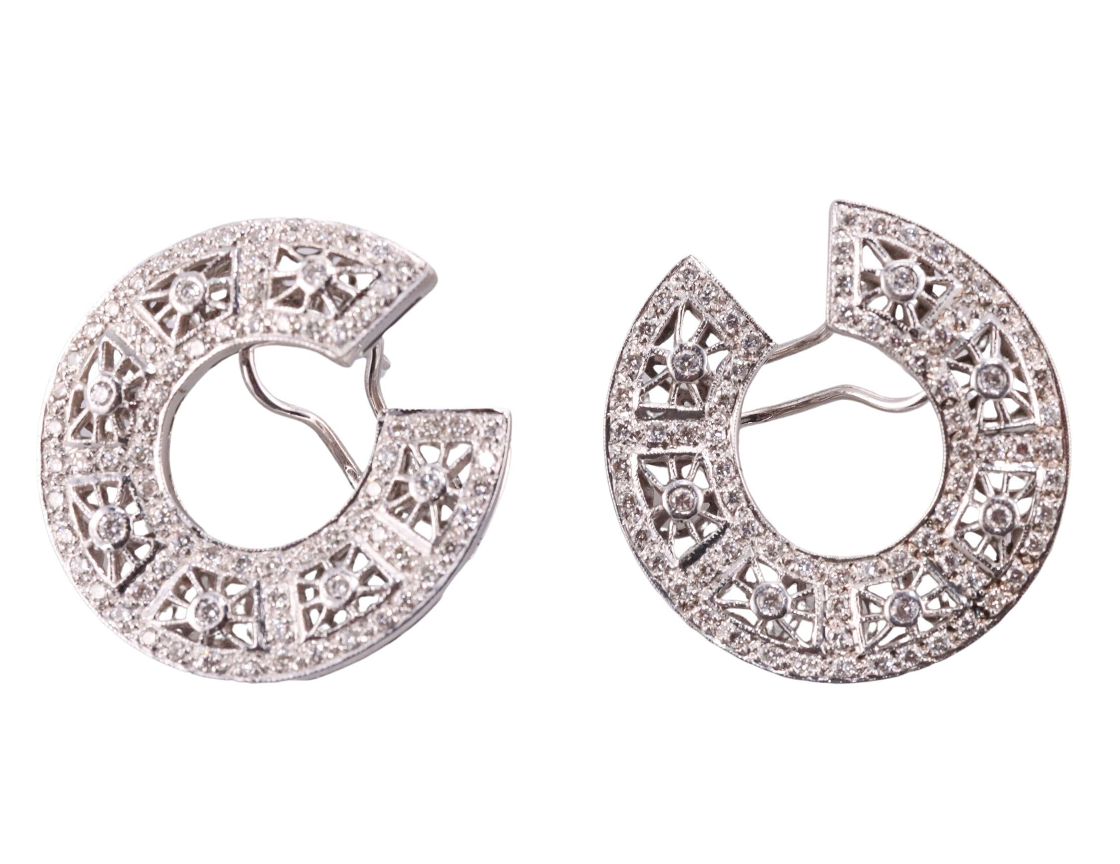Round Cut Gold Diamond Open Circle Earrings For Sale
