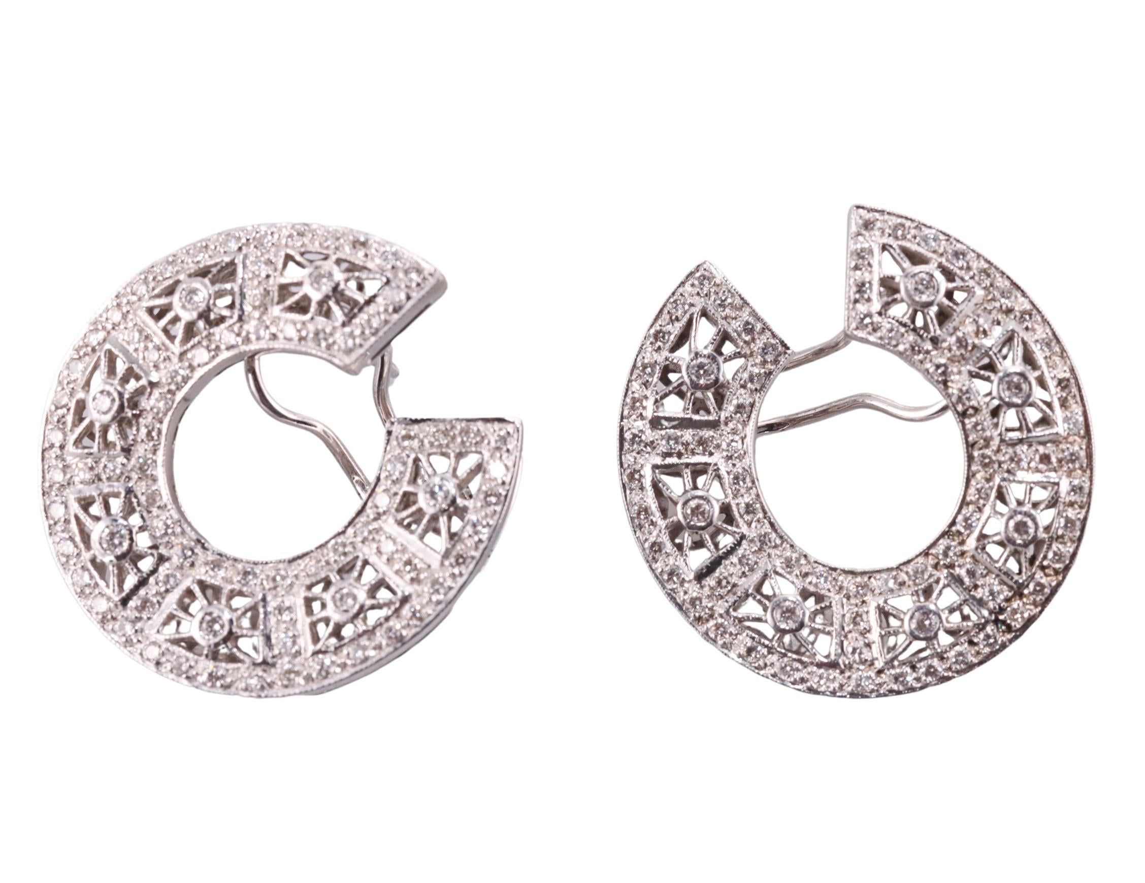 Pendientes Círculo Abierto Diamante Oro Corte redondo en venta