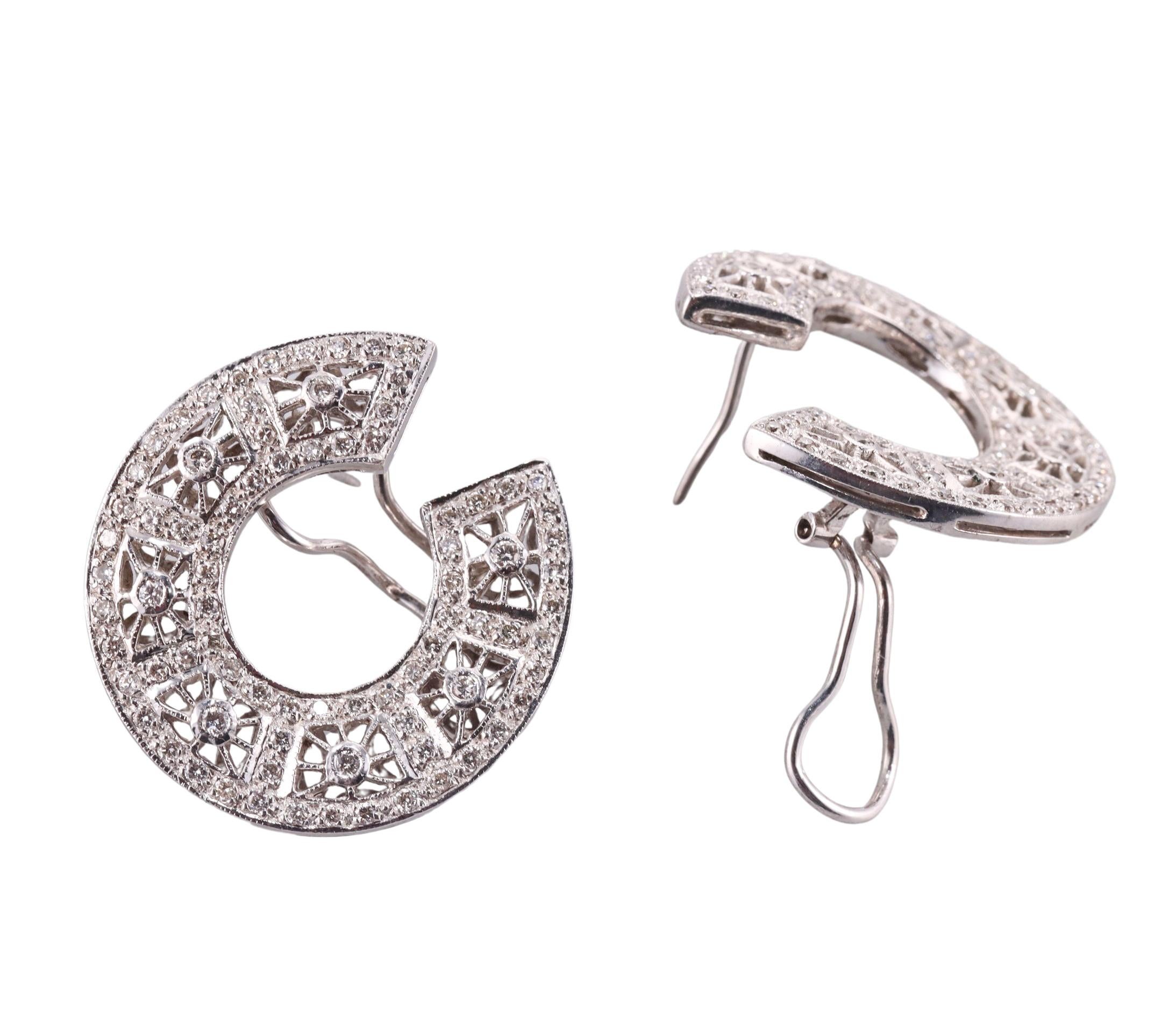 Women's Gold Diamond Open Circle Earrings For Sale