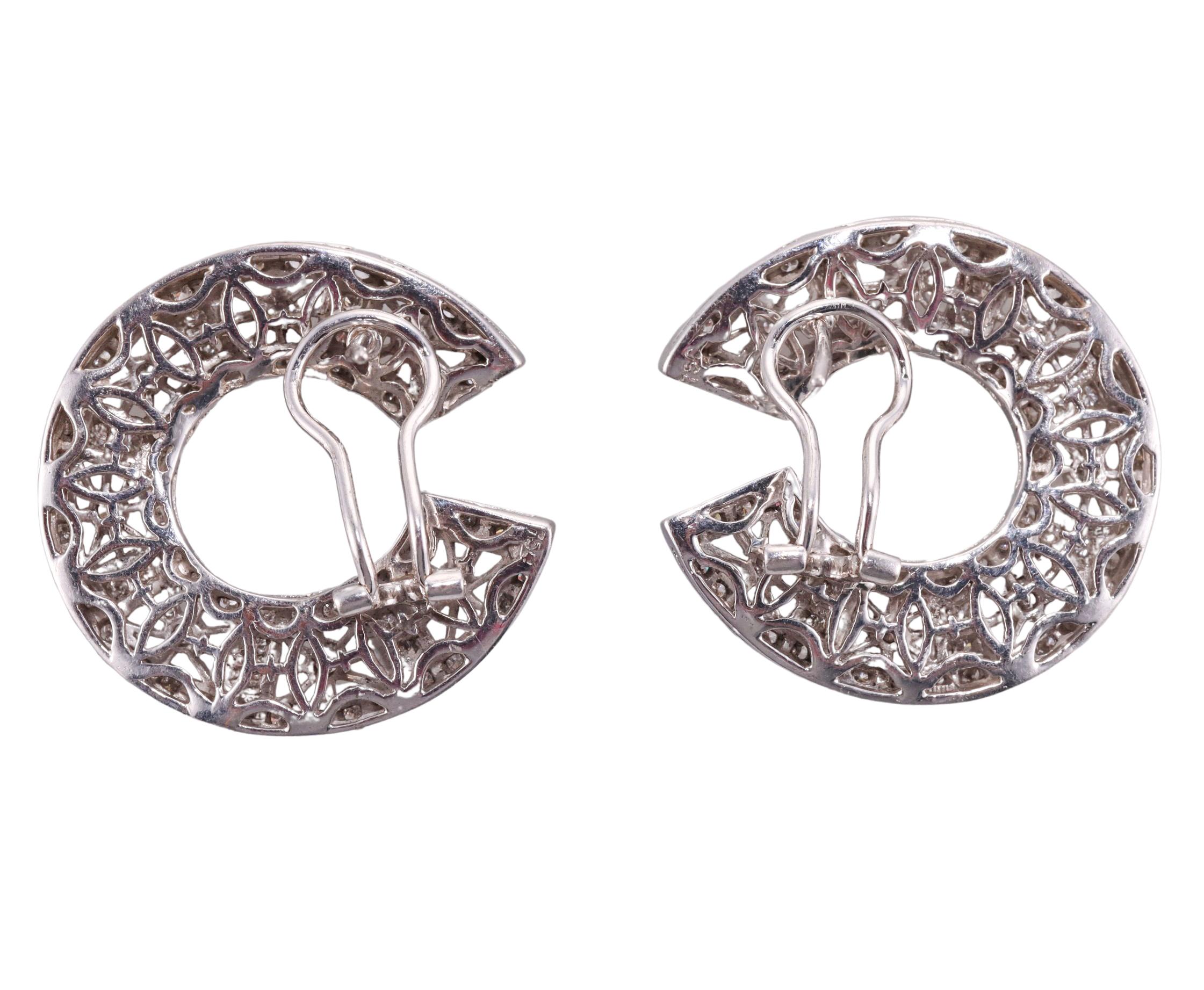 Gold Diamond Open Circle Earrings For Sale 1