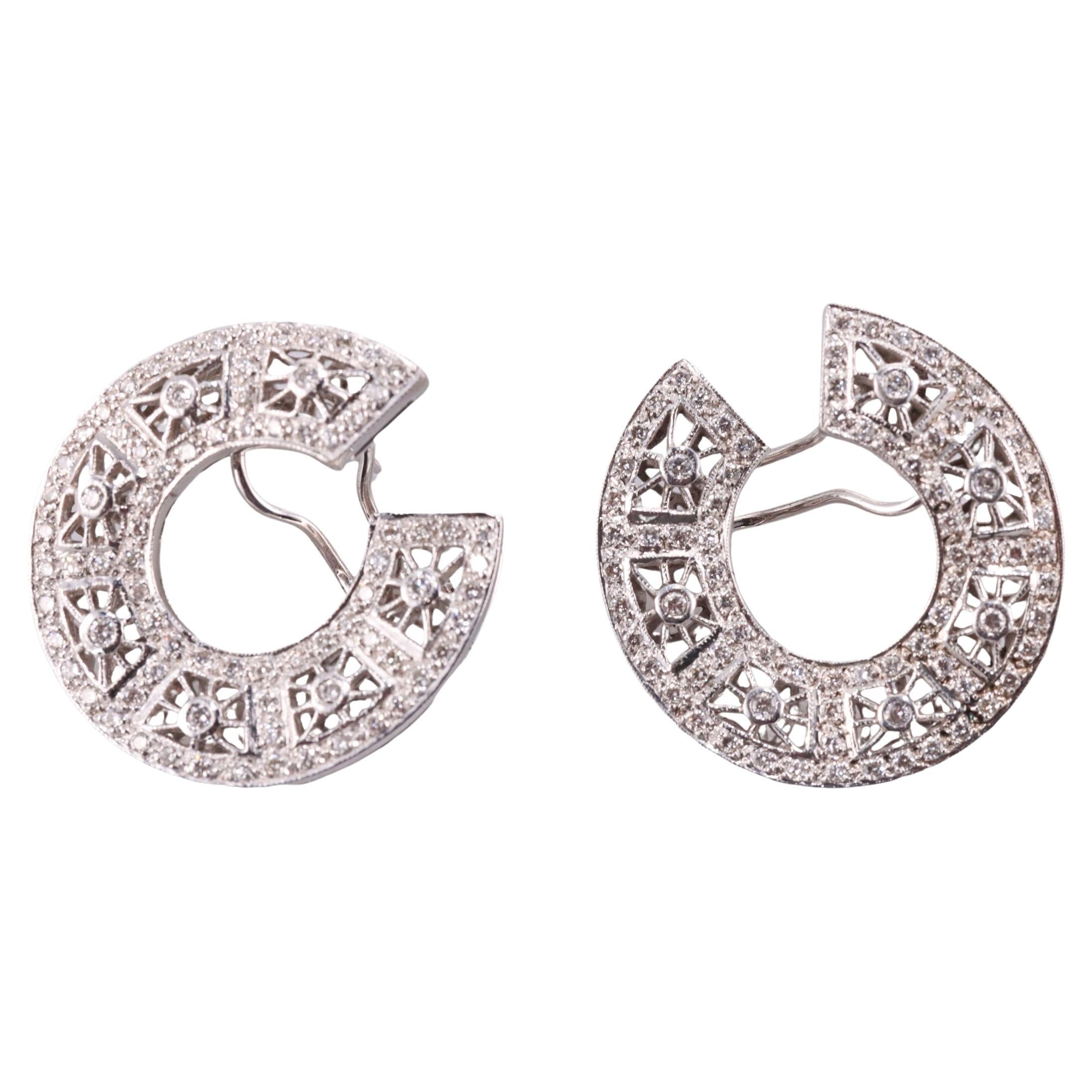 Gold Diamond Open Circle Earrings For Sale
