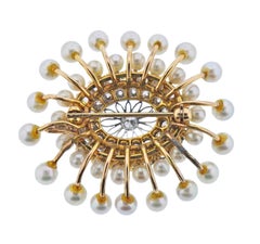Gold Diamond Pearl Brooch Pin