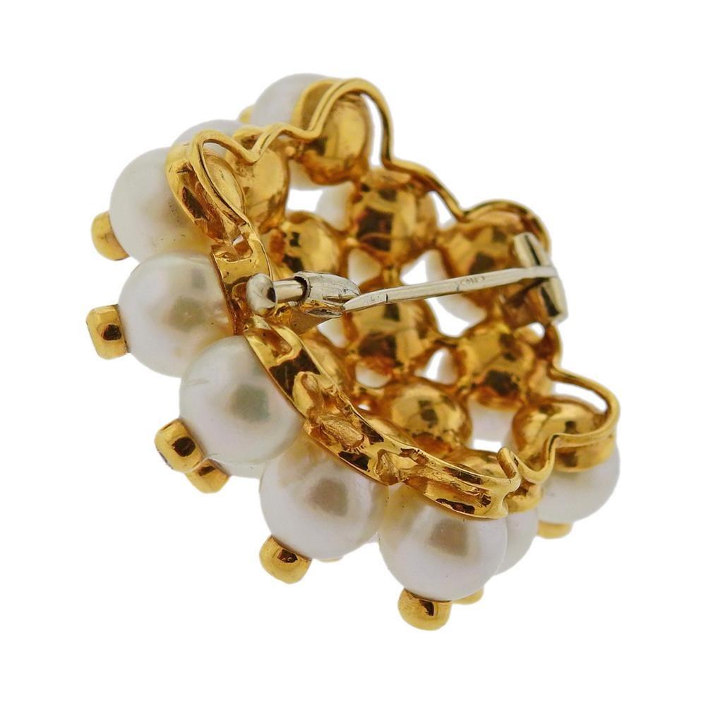 Women's Gold Diamond Pearl Brooch Pin For Sale