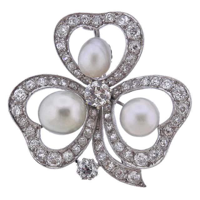 Victorian Pearl and Diamond Cluster Clover Leaf Brooch For Sale at ...
