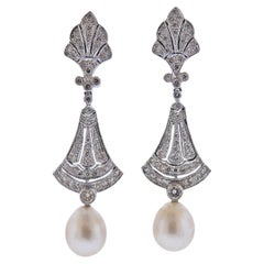 Gold Diamond Pearl Drop Earrings