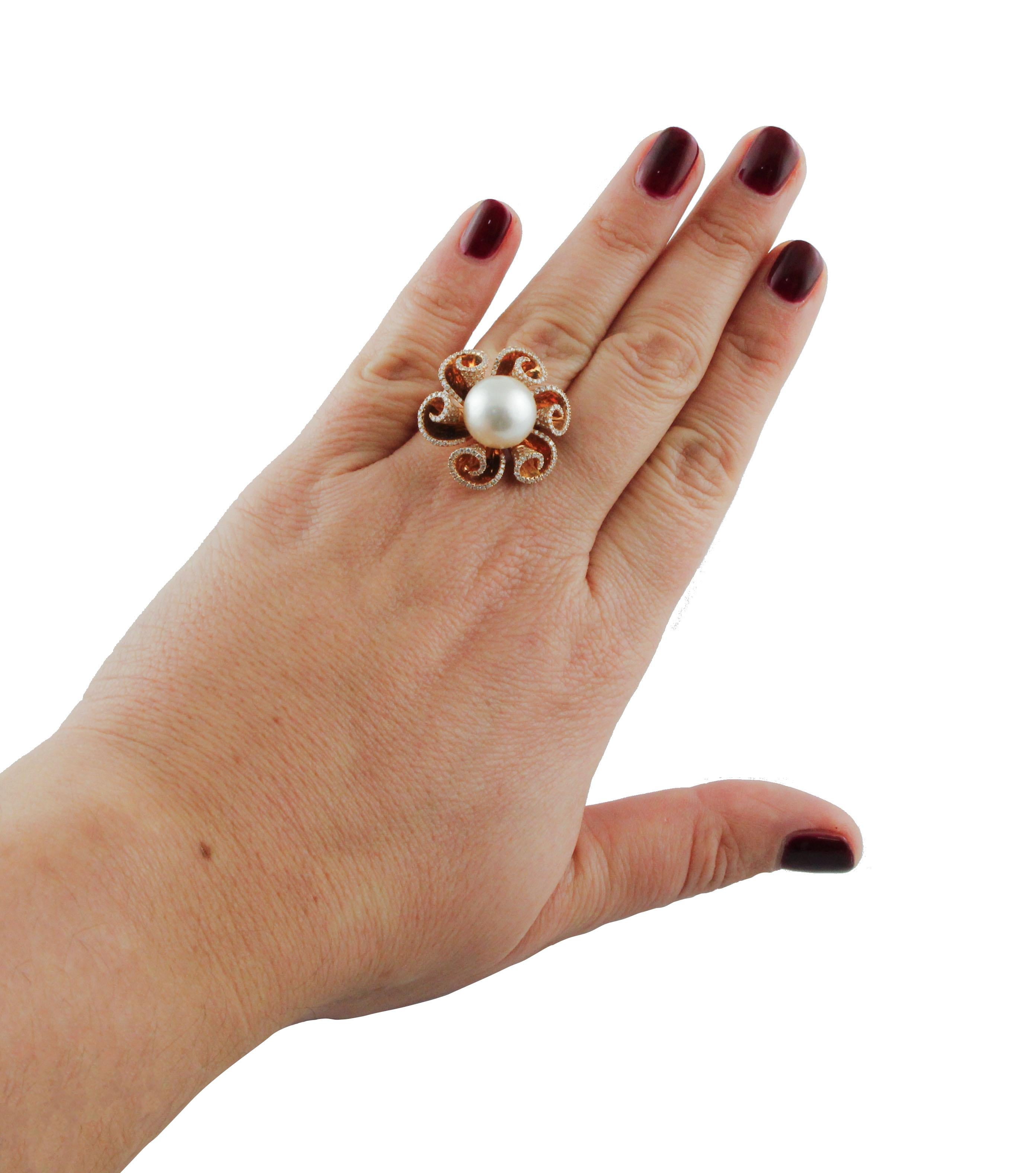 Women's  Gold Diamond Pearl Ring