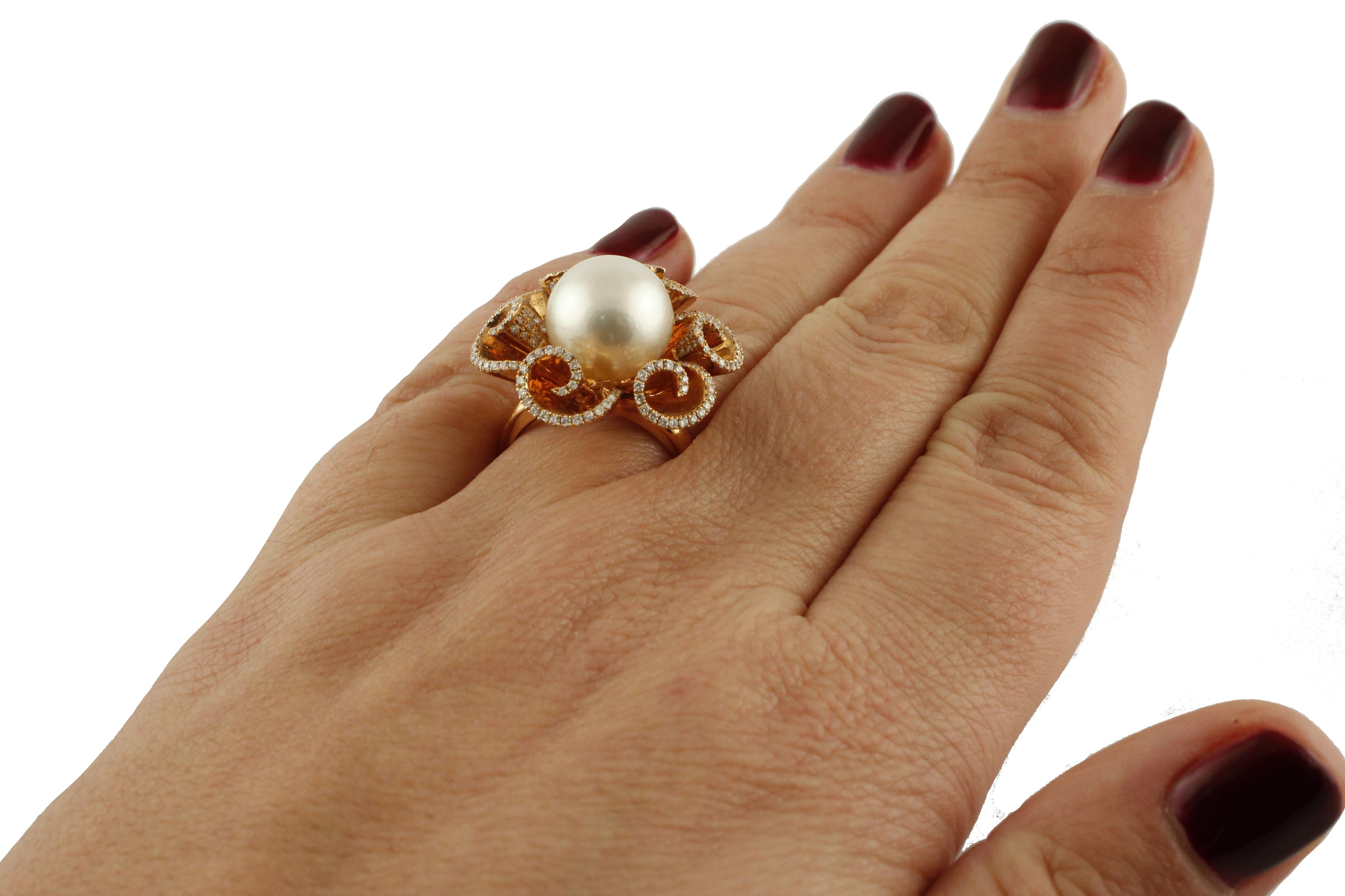  Gold Diamond Pearl Ring 1