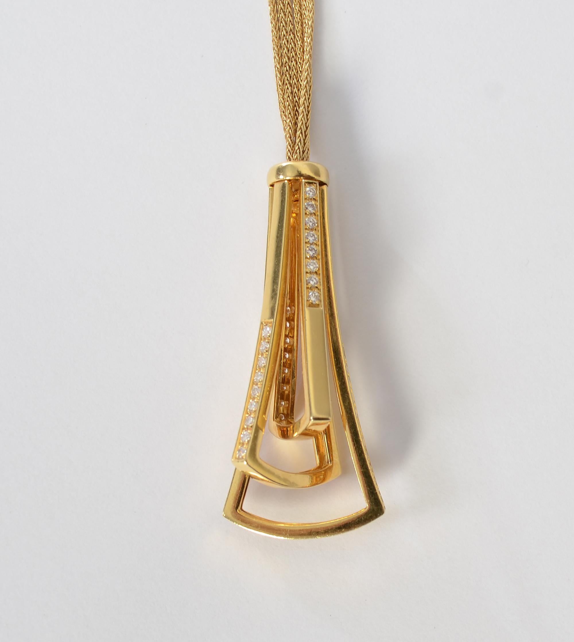 Brilliant Cut Gold Diamond Pendant Necklace on Long Chain For Sale