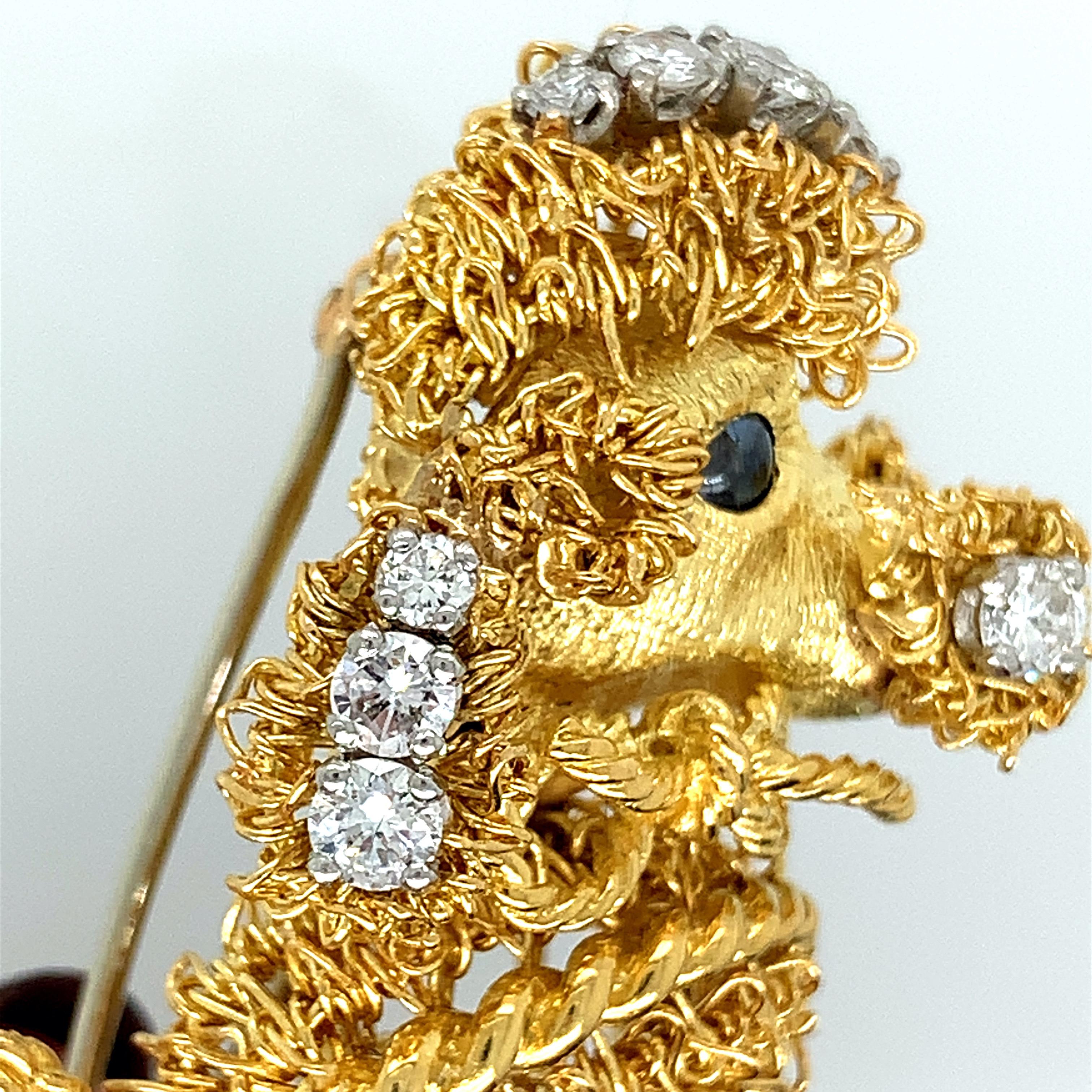 Gold Diamond Poodle Brooch For Sale 3