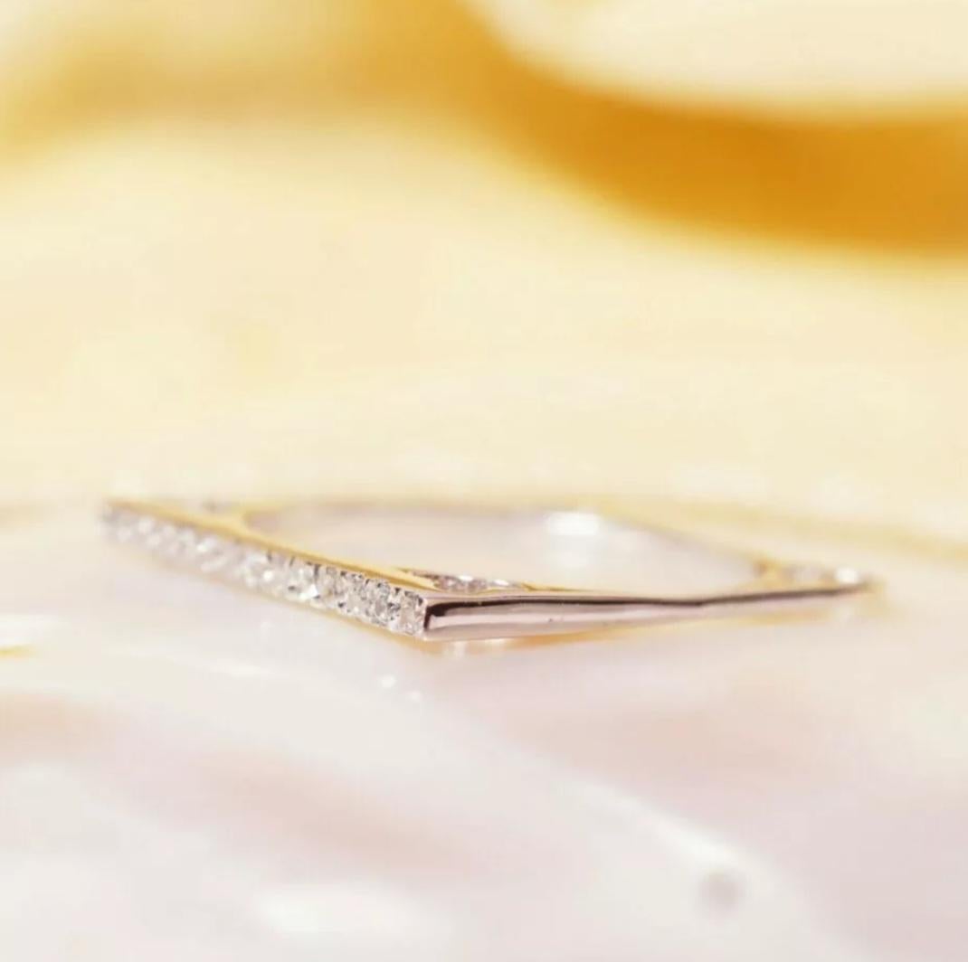 Art Déco Anello d'oro con diamante impilato 14K Band 14k Gold Wedding Stack Fine Solid Gold in vendita