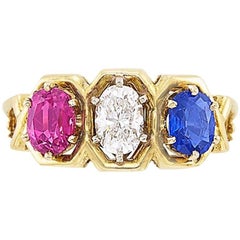 Gold, Diamond, Ruby and Sapphire Ring
