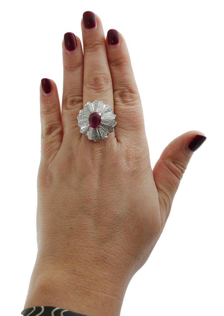 Retro Gold Diamond Ruby Dome Ring For Sale