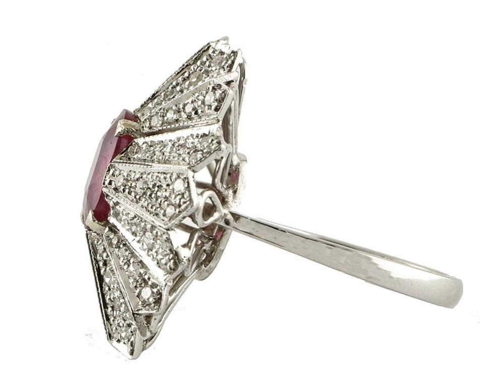 Brilliant Cut Gold Diamond Ruby Dome Ring For Sale