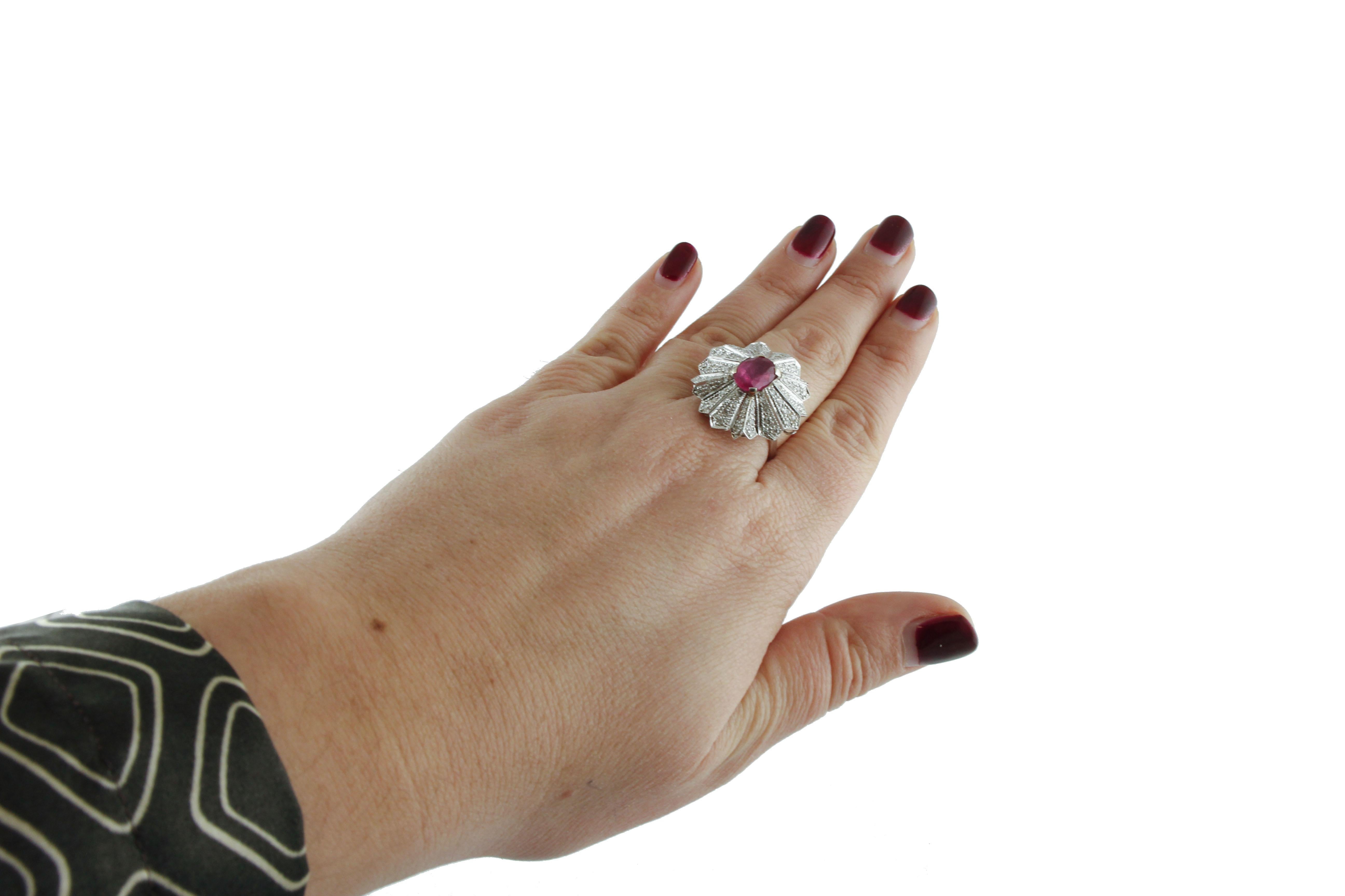 Women's  Gold Diamond Ruby Dome Ring