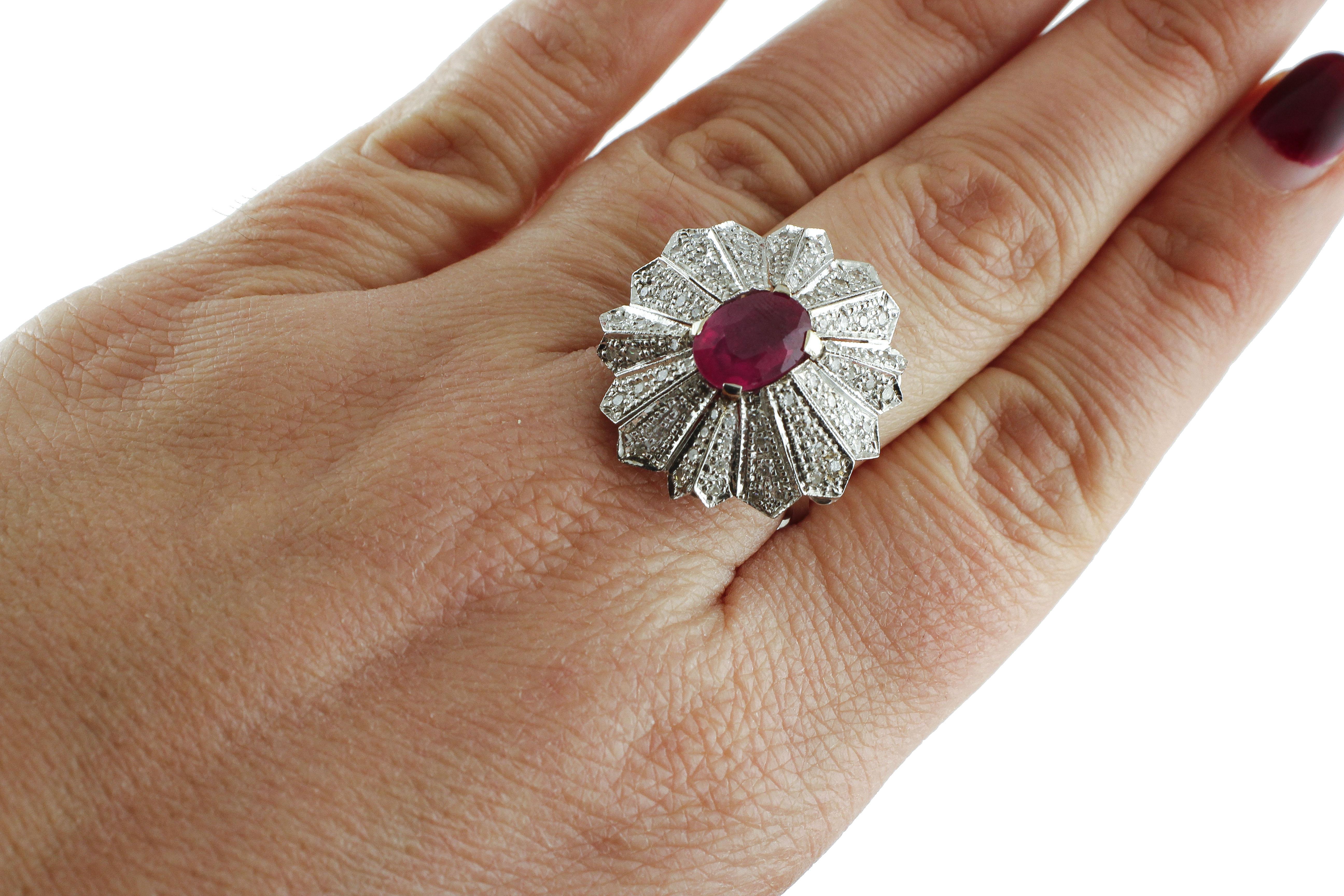  Gold Diamond Ruby Dome Ring 2
