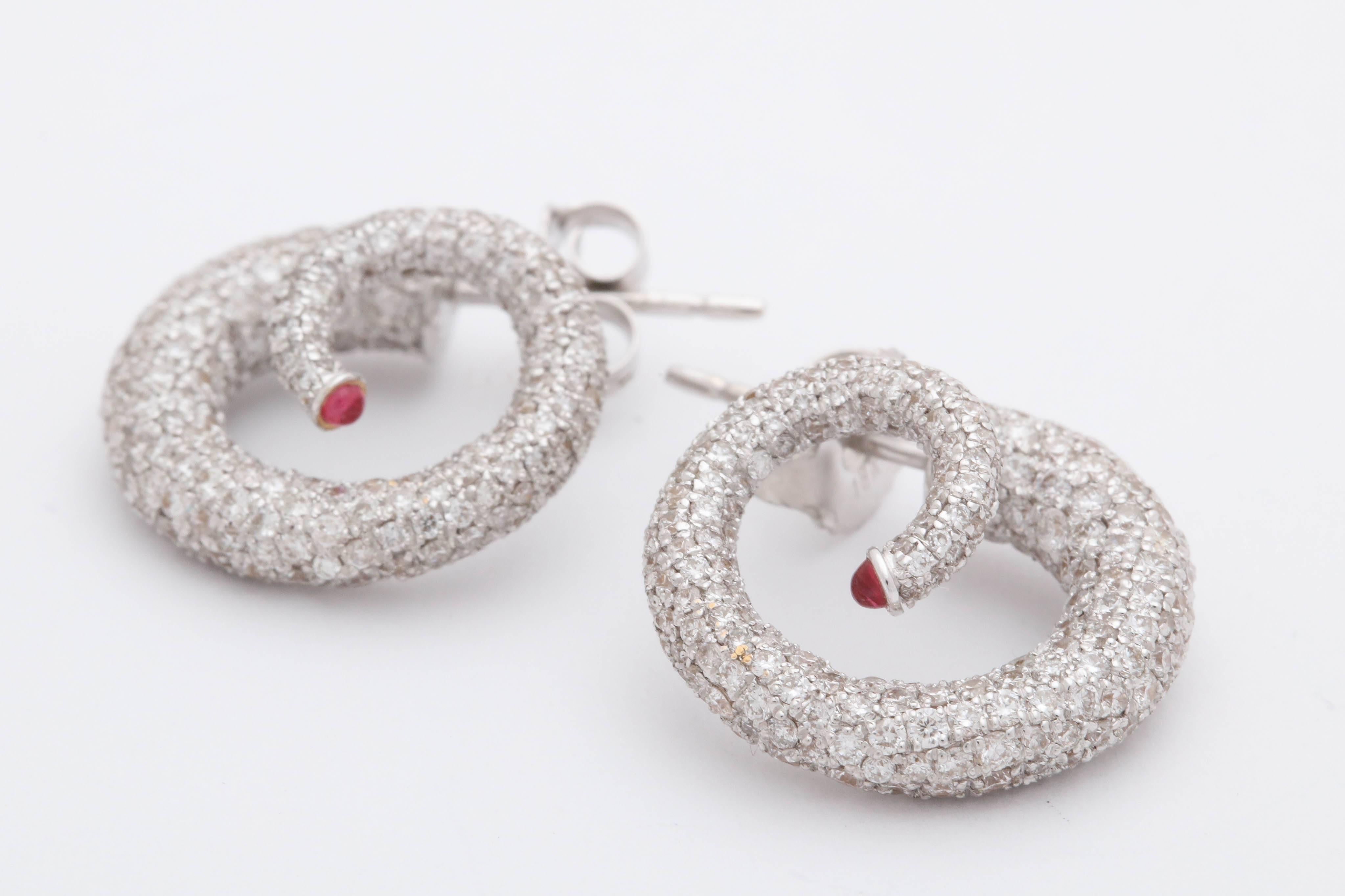 Contemporary Gold Diamond Ruby Horn Earrings For Sale