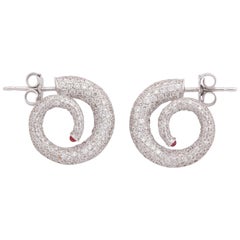 Gold Diamond Ruby Horn Earrings