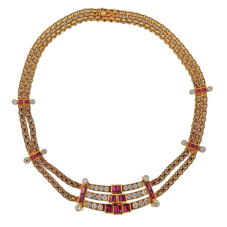 Gold Diamond Ruby Necklace For Sale at 1stDibs