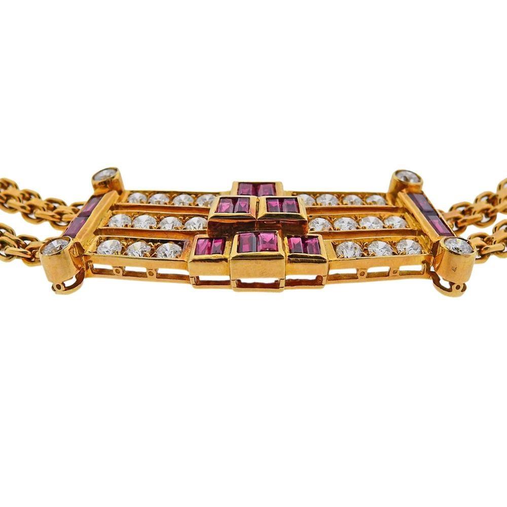 Gold Diamond Ruby Necklace In Excellent Condition For Sale In New York, NY