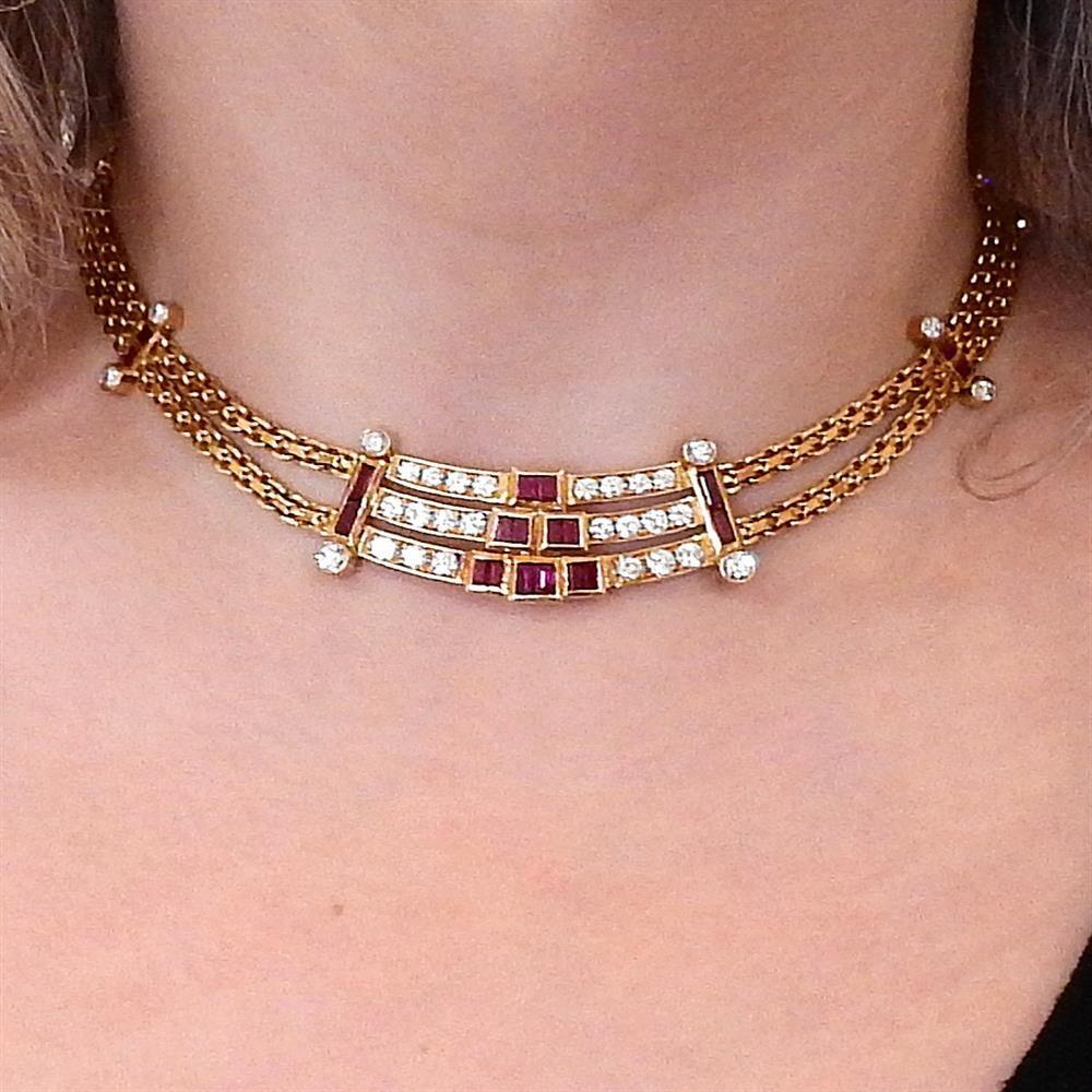 Women's Gold Diamond Ruby Necklace For Sale
