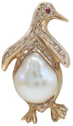  Gold Diamond Ruby Pearl Pendant
