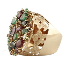 Gold Diamond Ruby Sapphire Emerald Cluster Ring