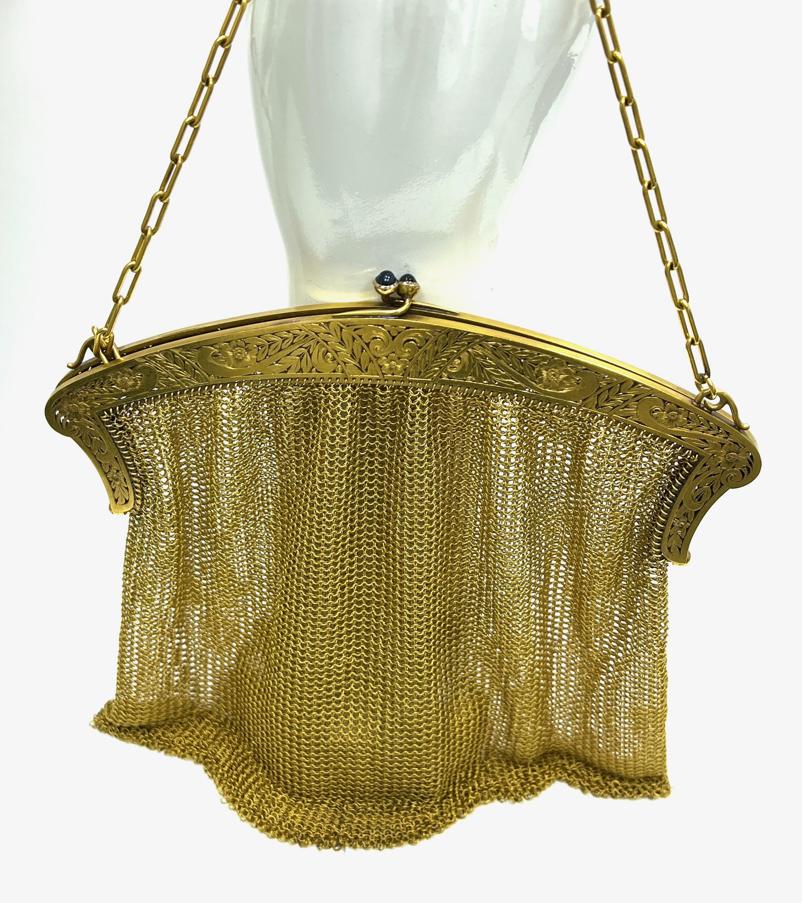 Gold Diamond Ruby and Sapphire Mesh Purse In Good Condition In New York, NY