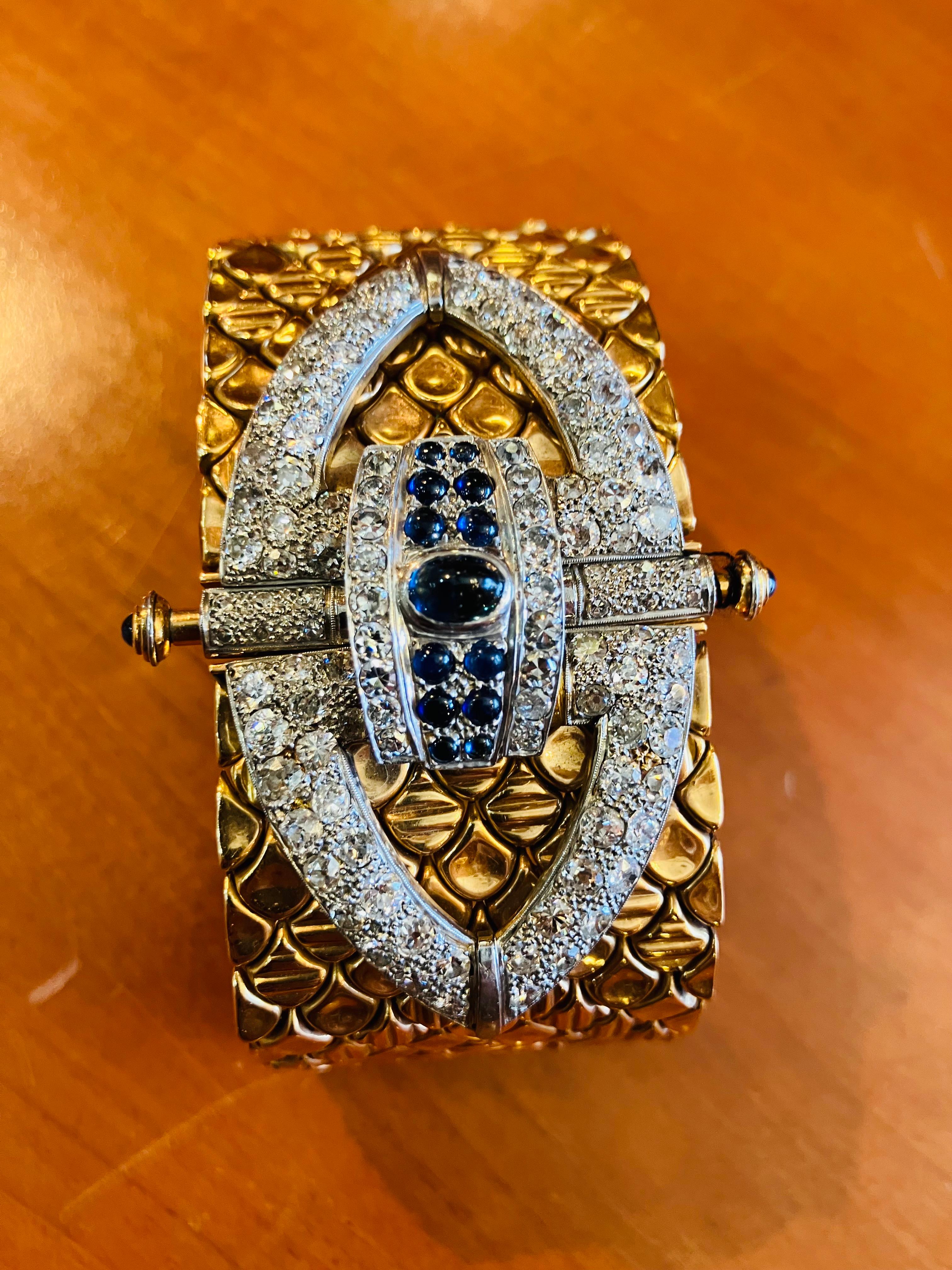Women's or Men's Gold  Diamond Sapphire Bracelet  For Sale