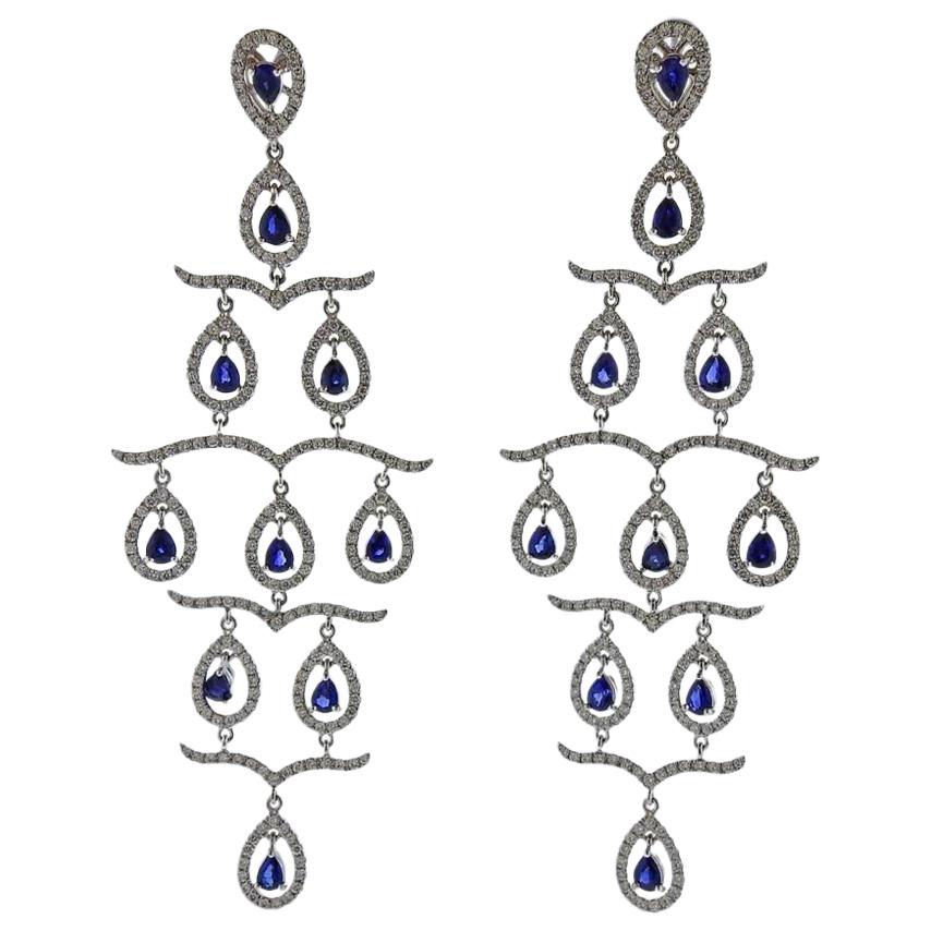 Gold Diamond Sapphire Chandelier Earrings For Sale