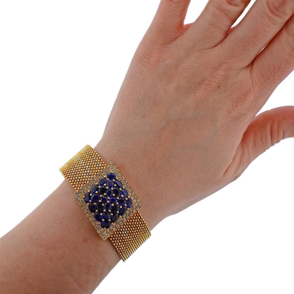 Women's or Men's Gold Diamond Sapphire Cuff Bracelet For Sale