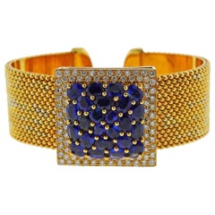 Gold Diamond Sapphire Cuff Bracelet