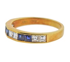 Gold Diamond Sapphire Half Band Ring