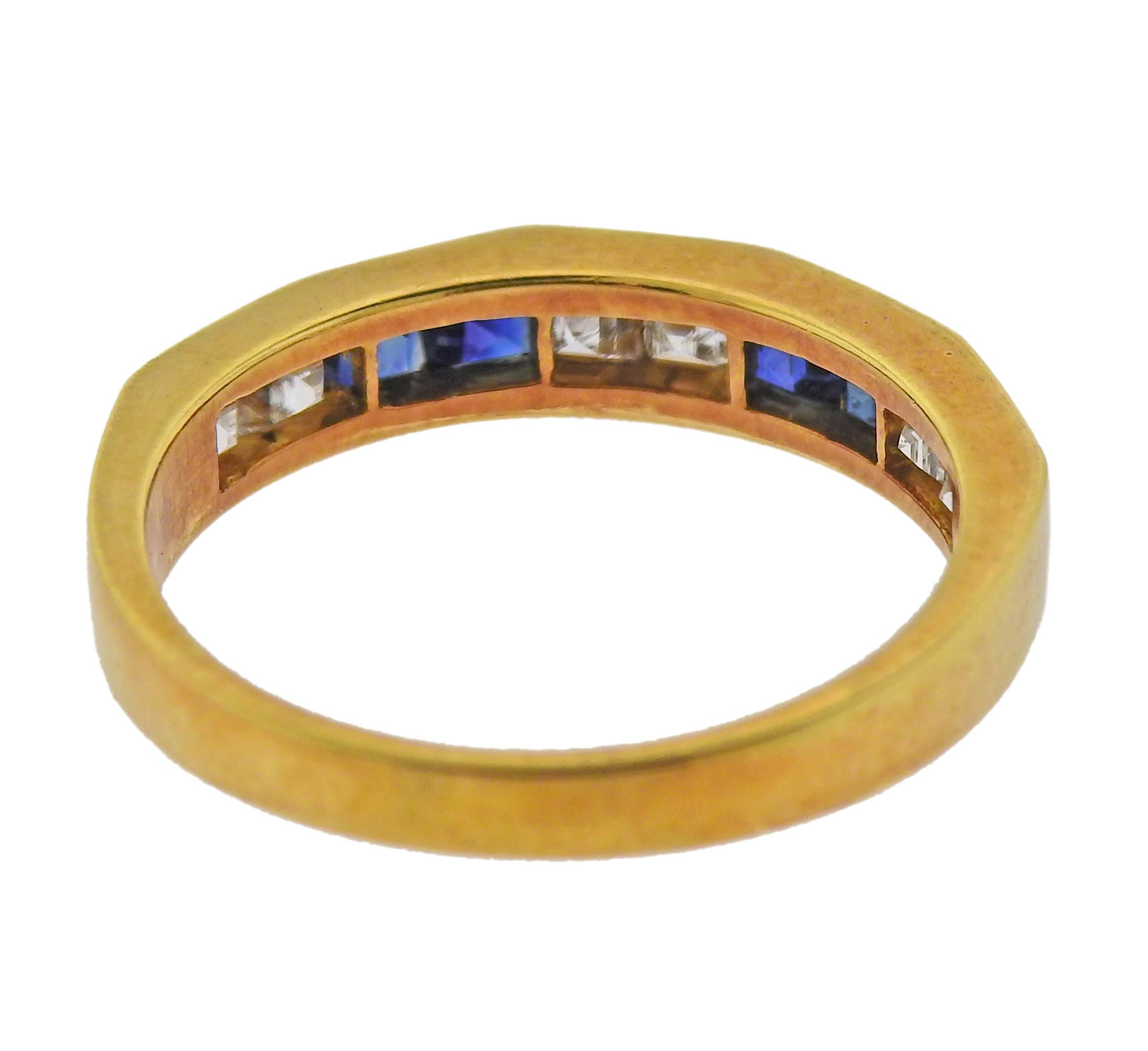 Square Cut Gold Diamond Sapphire Half Band Ring For Sale