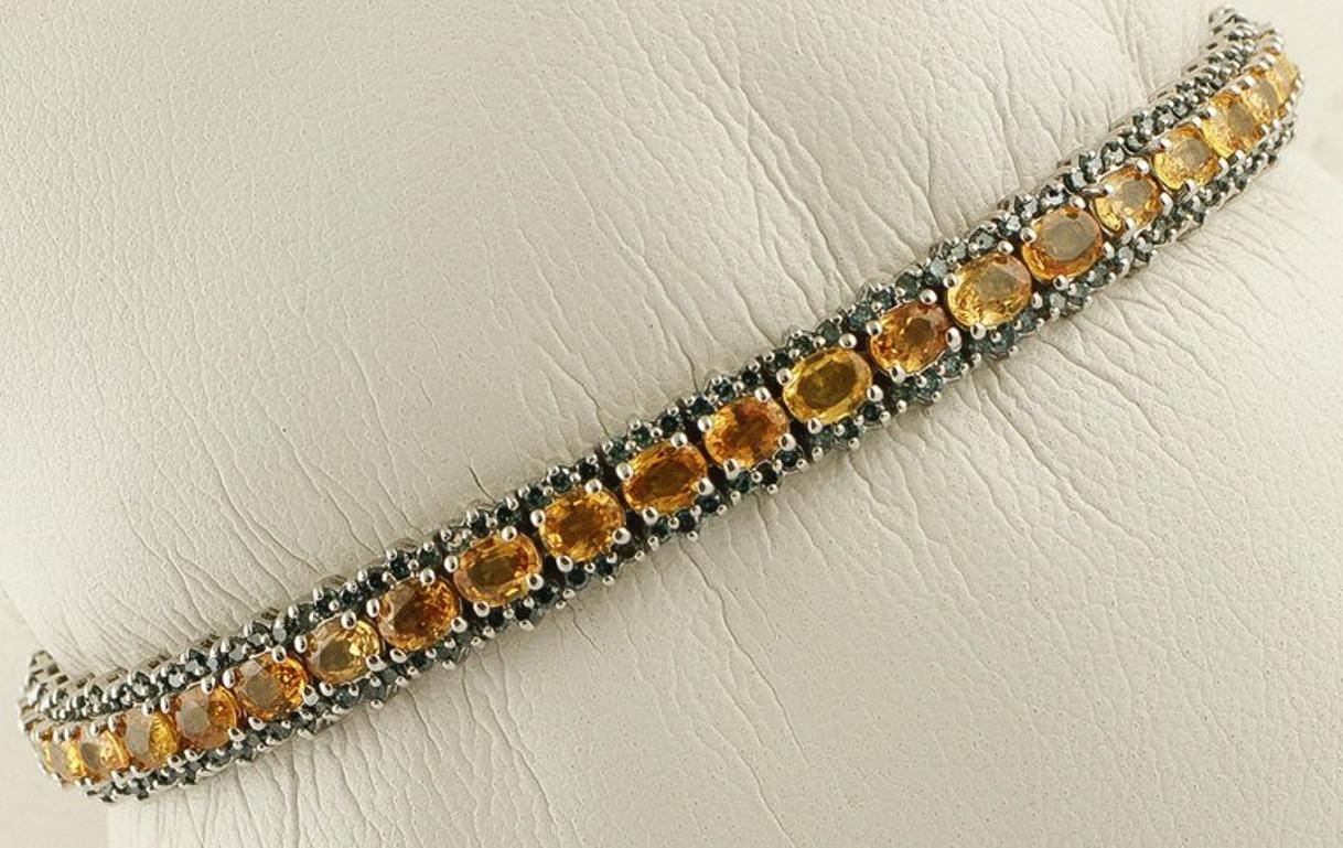 Retro Gold Diamond Sapphire Tennis Bracelet For Sale