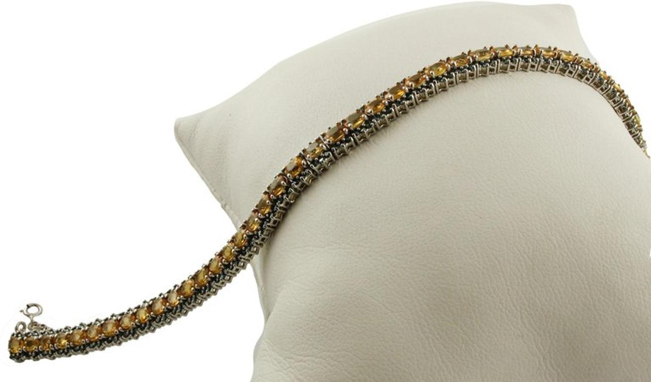 Brilliant Cut Gold Diamond Sapphire Tennis Bracelet For Sale